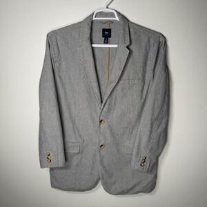 Gap Mens Seersucker Blazer Jacket Blue White Stripe Button Front Size L
